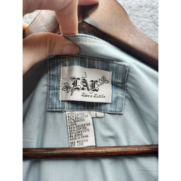 Womens Striped Button-Up Vest By Live A Little Blue & White Adjustable Back Tie - Picture 2 of 4